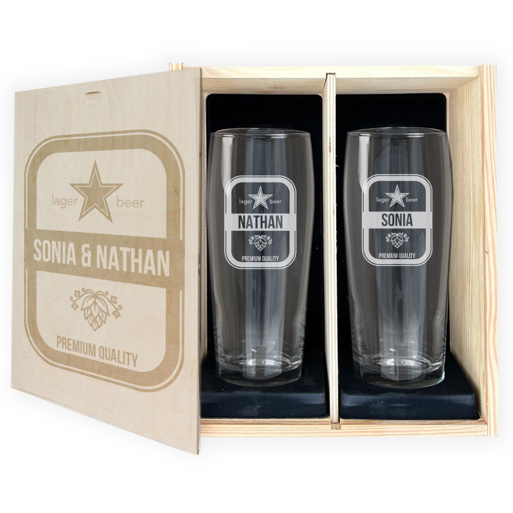 Cajas con 2 vasos de cerveza Cajas con 2 vasos de cerveza