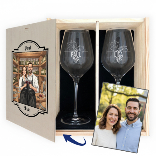 2 copas de vino con estuche ilustrado con foto 2 copas de vino con estuche ilustrado con foto