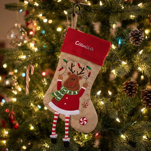 Bota de Navidad con figuras navideñas bordada con nombre Bota de Navidad con figuras navideñas bordada con nombre
