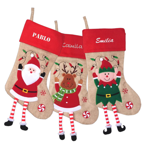 Bota de Navidad con figuras navideñas bordada con nombre Bota de Navidad con figuras navideñas bordada con nombre