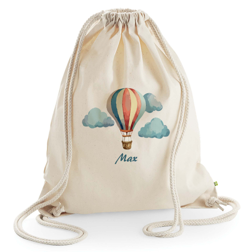 Mochila de algodón con nombre y globo aerostático Mochila de algodón con nombre y globo aerostático