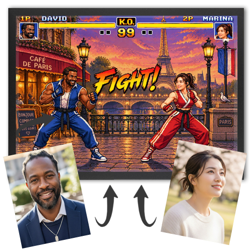 Retrato personalizado - Duelo arcade retro Retrato personalizado - Duelo arcade retro