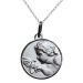 Medalla de ángel con una paloma en plata maciza grabada