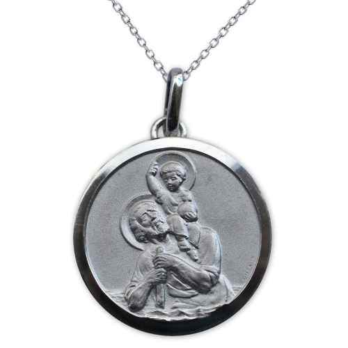 Medalla de San Cristóbal en plata maciza grabada