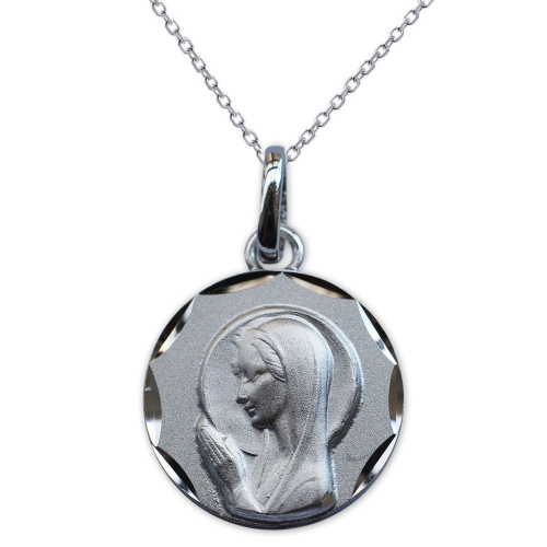 Medalla de la Virgen María en oración en plata esterlina grabada