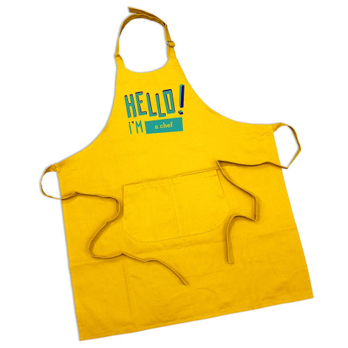 Delantal amarillo en coton personalizado HELLO