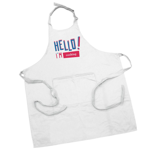 Delantal blanco en coton personalizado HELLO