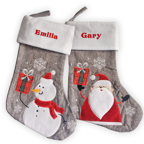 Bota de Navidad Personalizada Efecto Lino Gris