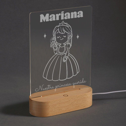 Lámpara plexiglás Cuento de Hadas con el nombre grabado