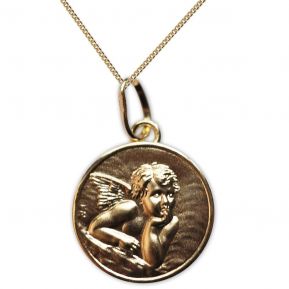 Medalla de bautismo del Ángel de Rafael chapada en oro