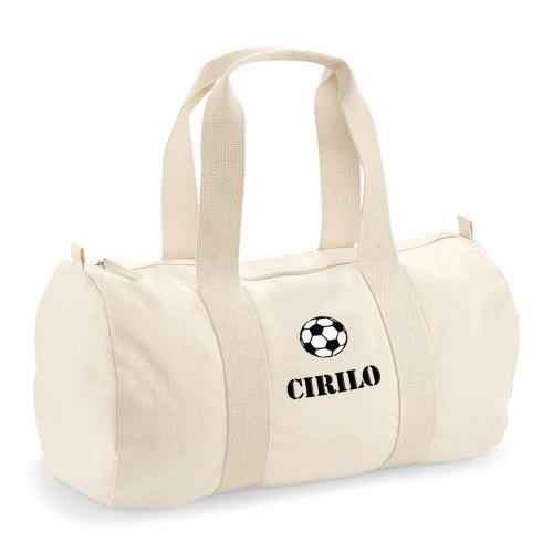 Bolsa de deporte crema bordada con motivo y nombre