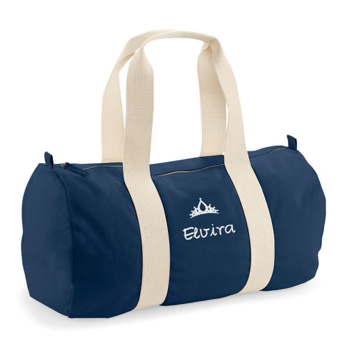 Bolsa de deporte azul bordada con motivo y nombre