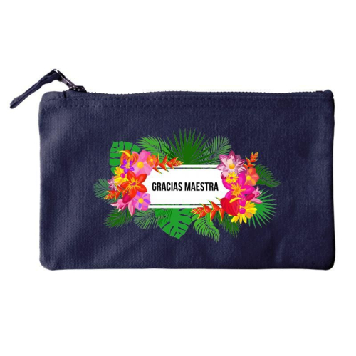 Bolsa pequeña personalizada con flores exoticas azul