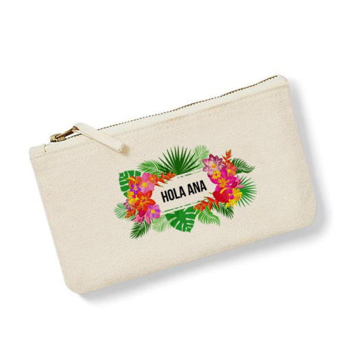 Bolsa pequeña personalizada con flores exoticas natural