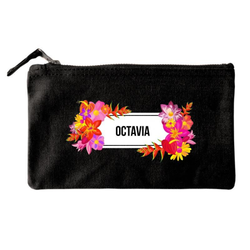 Bolsa pequeña personalizada con flores exoticas negro