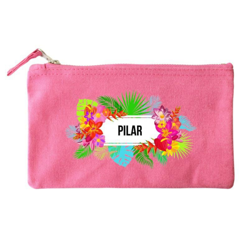 Bolsa pequeña personalizada con flores exoticas rosa