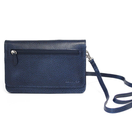 bolso de mano planeta en cuero color azul marino