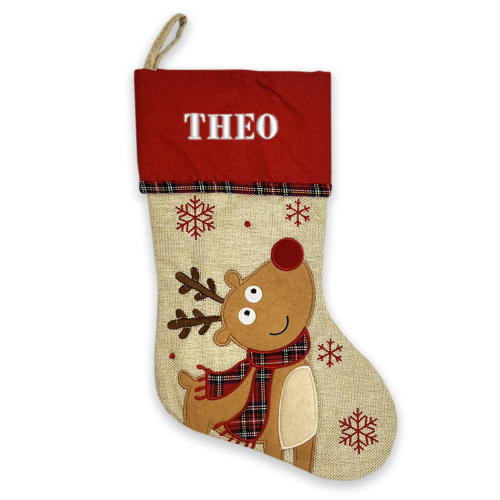 Bota de Navidad efecto lino con ribete escocés