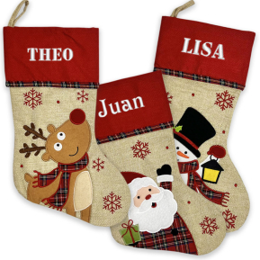 Bota de Navidad efecto lino con ribete escocs