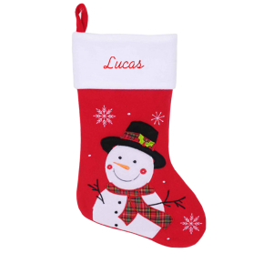 Calcetín de Navidad de fieltro rojo con nombre bordado Muñeco de Nieve Calcetín de Navidad de fieltro rojo con nombre bordado Muñeco de Nieve