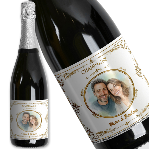 Botella de champ&aacute;n personalizada en acuarela