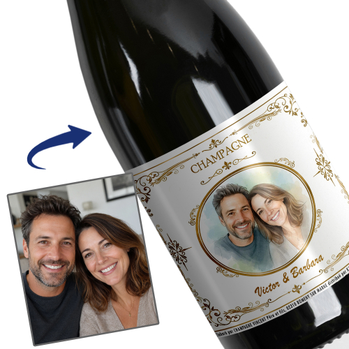 Botella de champ&aacute;n personalizada en acuarela