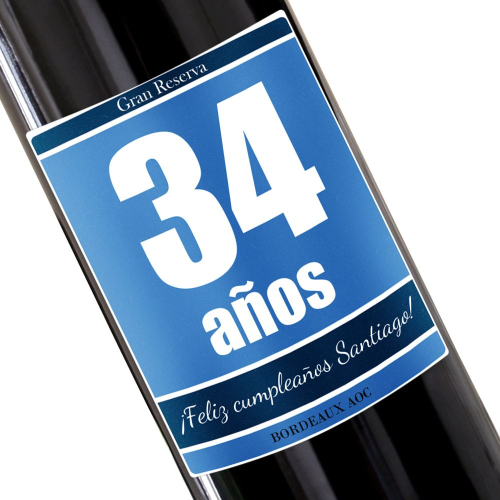 Botella de vino personalizada cumpleaños azul