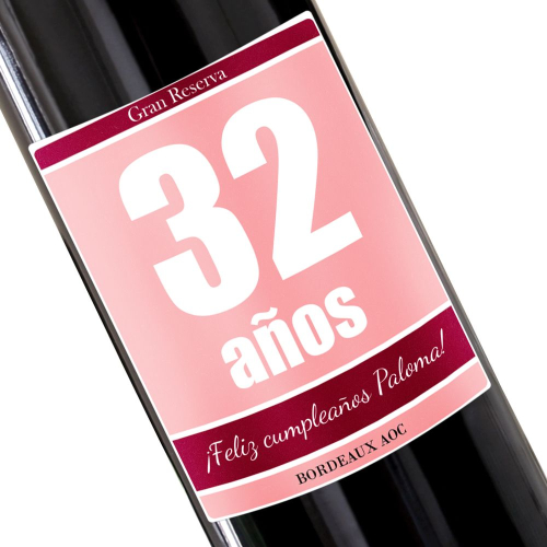 Botella de vino personalizada cumpleaños rosa