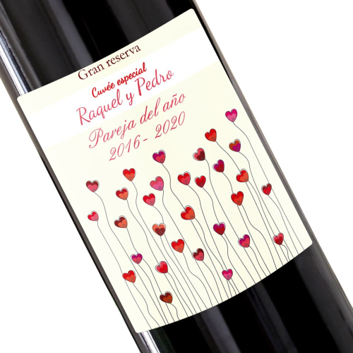 Botella de vino personalizada campo de Corazones