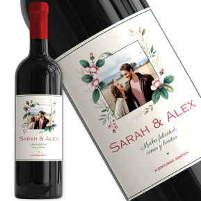 Botella de vino personalizada con foto y decoraci�n campestre