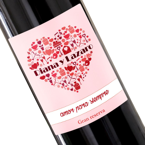 Botella de vino personalizada Corazon