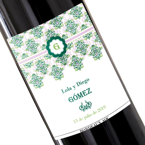 Botella de vino personalizada Rococo verde