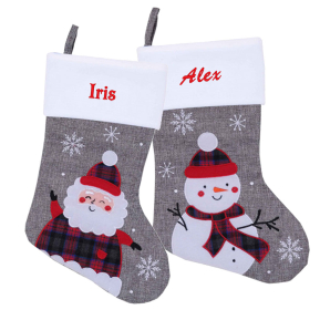 Calcetn de Navidad gris efecto lino personalizado