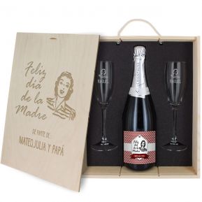 Caja de regalo Día de la Madre : botella de champán y dos copas