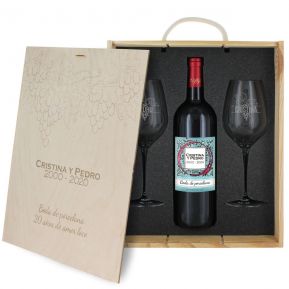 Caja de regalo Mamá : botella de vino y dos copas