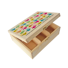Caja de té 6 compartimentos personalizada con manos y nombres Caja de té 6 compartimentos personalizada con manos y nombres