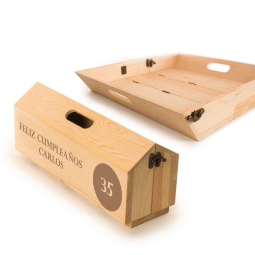 Caja de vino con bandeja pesonalizada
