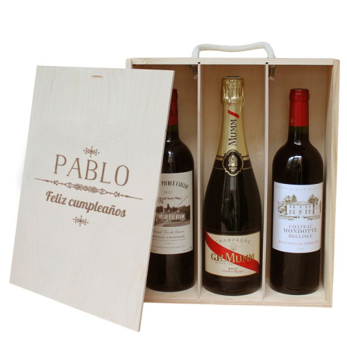 Caja de vino 3 botellas personalizada  con un nombre