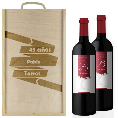 Caja de vino cumpleaños personalizada 2 botellas