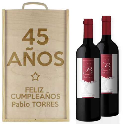 Caja de vino cumpleaños personalizada 2 botellas
