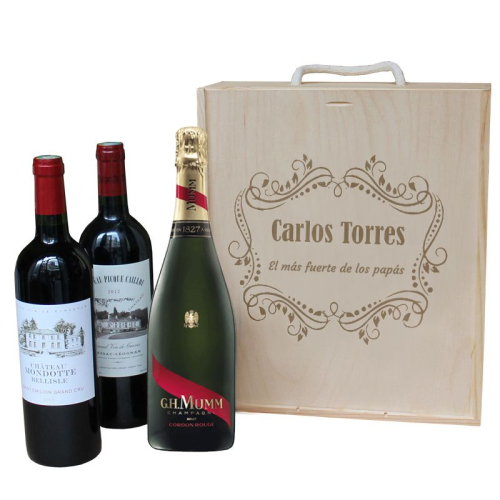 Caja de vino personalizada flores 3 botellas