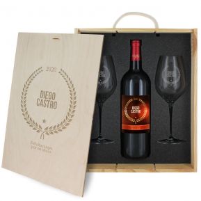 Caja de regalo Award : botella de vino y dos copas