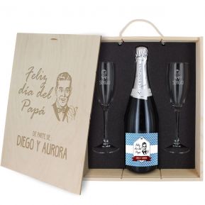 Caja de regalo Día del Padre : botella de champán y dos copas