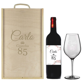 Caja de regalo cumpleaños : botella de vino y una copa