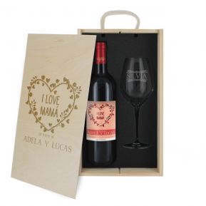 Caja de regalo Mamá : botella de vino y una copa