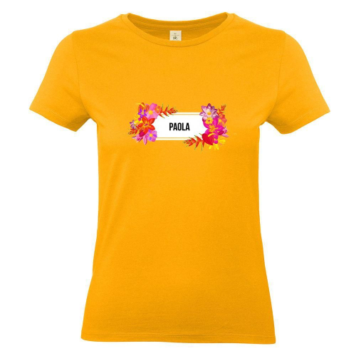 Camiseta mujer con flores exoticas albaricoque