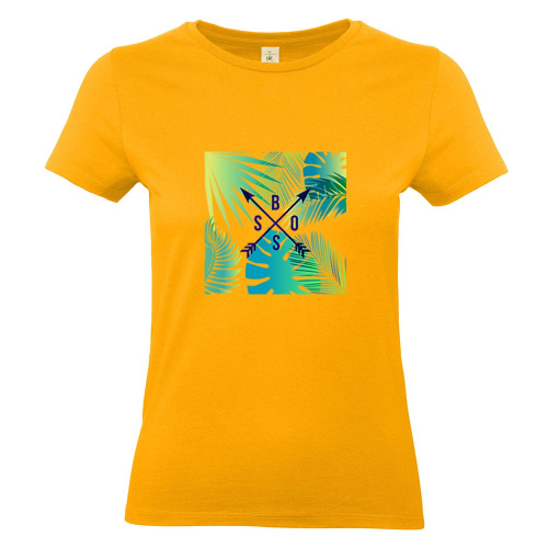 Camiseta mujer con palmeras y flechas albaricoque