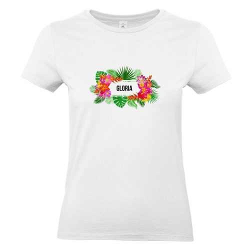 Camiseta mujer con flores exoticas blanco