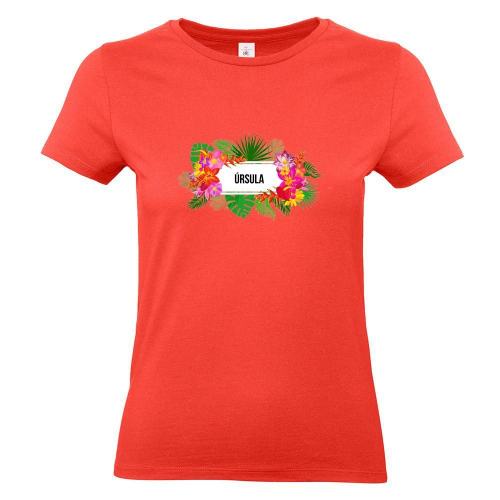 Camiseta mujer con flores exoticas coral