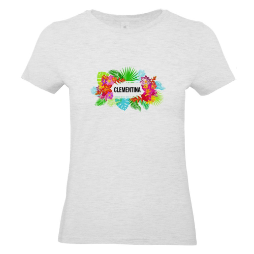 Camiseta mujer con flores exoticas gris